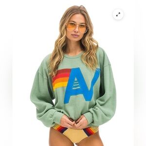 NWT Aviator Nation Logo Stitch Crewneck in Sage